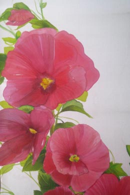 Silk Painting Red Hollyhocks