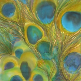 Silk Painting Peacock Plume